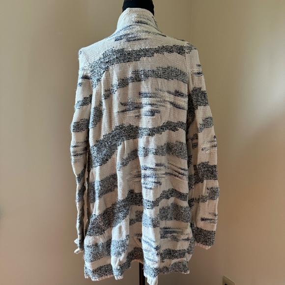 *LUCKY BRAND* Ivory x Gray Long Sleeve Open Front Cardigan Sweater Size XL - Picture 4 of 7
